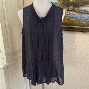 LOFT Navy Sleeveless Tie-Neck Blouse